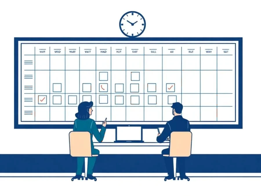 Illustration of an operations team planning shifts on a schedule board